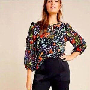 Anthropologie MAEVE Jacquin floral peasant blouse